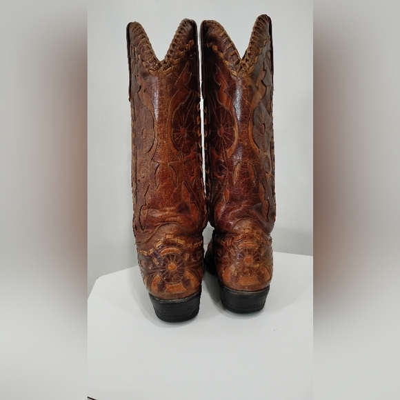 VINTAGE HANDTOOLED LEATHER COWBOY BOOTS - Picture 8 of 13
